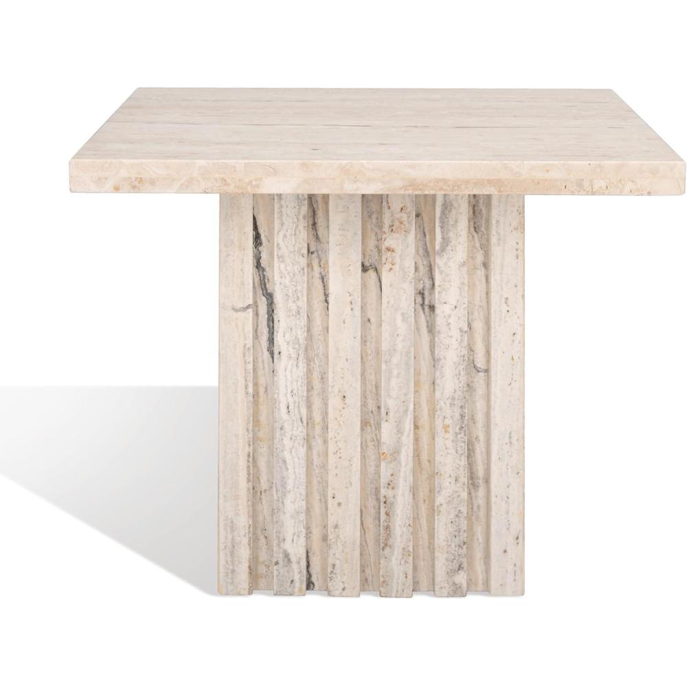 image:imageSAFAVIEH Couture Collection Olivia Brown Marble Accent Table Tall Square Pedestal Design Sculptural Statement Piece SFV9701BOff White