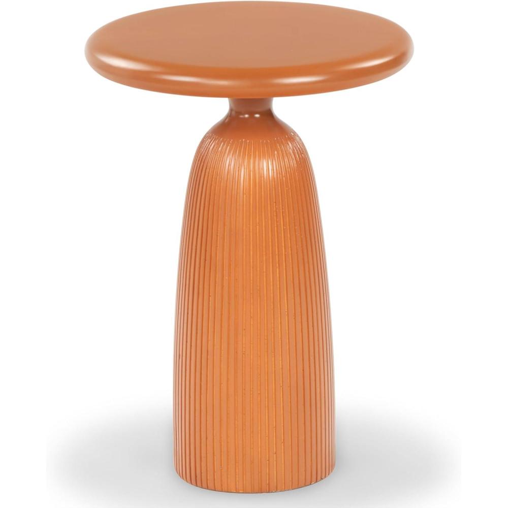 image:imageSAFAVIEH Couture Collection Oskar Ivory Concrete Accent Table Round Modern Side Table Sculptural Ribbed Design SFV2604BBrown