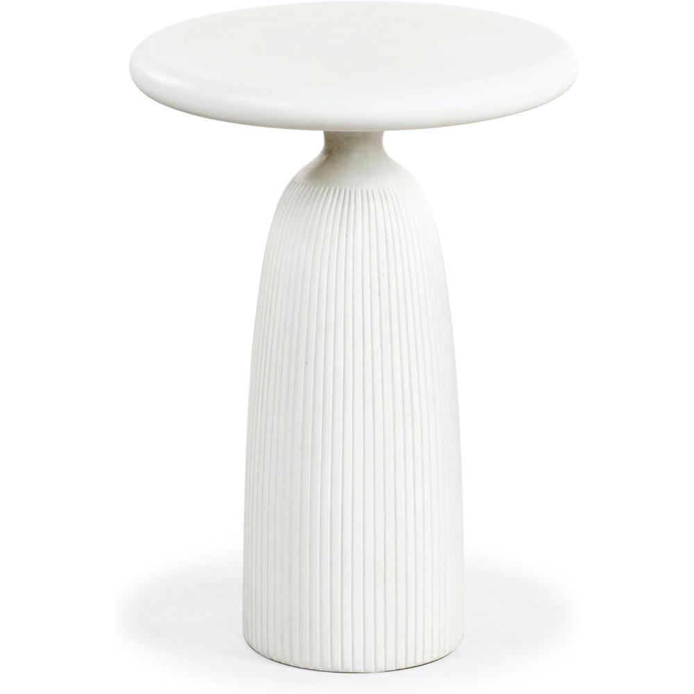 image:imageSAFAVIEH Couture Collection  Oskar Ivory Concrete Accent Table Round Modern Side Table Sculptural Ribbed Design SFV2604BIvory
