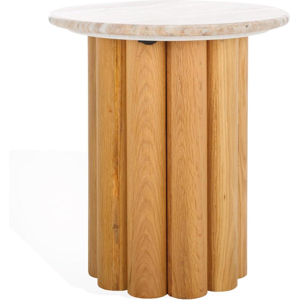 image:imageSAFAVIEH Couture Collection Roxiella Black Solid Wood amp Round Marble Top Accent Table Pedestal Design Sculptural Modern Side Table SFV9732BBrownNatural