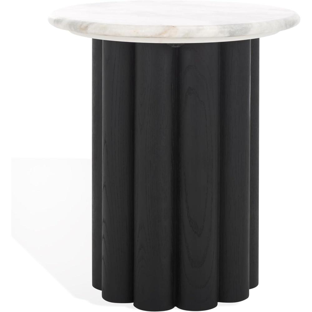 image:imageSAFAVIEH Couture Collection Roxiella Black Solid Wood amp Round Marble Top Accent Table Pedestal Design Sculptural Modern Side Table SFV9732BWhiteBlack