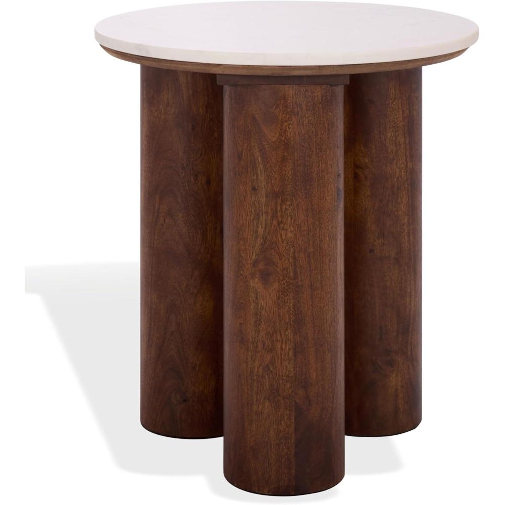 image:imageSAFAVIEH Couture Collection Sonia Clara Walnut Brown Accent Table Round Side Table Sculptural Base with White Marble Top SFV5787AWalnutWhite