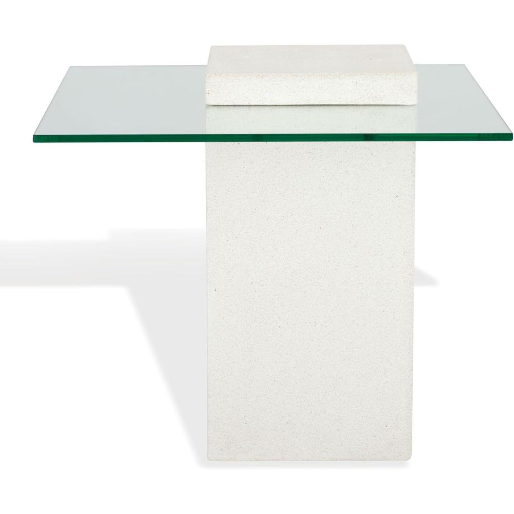 image:imageSAFAVIEH Couture Collection Sophibeth Ivory Concrete and Glass Accent Table Contemporary Modern Side Table Sculptural Display Design SFV2610AIvoryClear