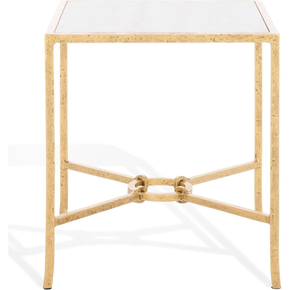 image:imageSAFAVIEH Couture Collection Tauri Brass Forged Iron amp Marble Accent Table Square Side Table Modern Glam Design Fully Assembled SFV9554CBrassWhite