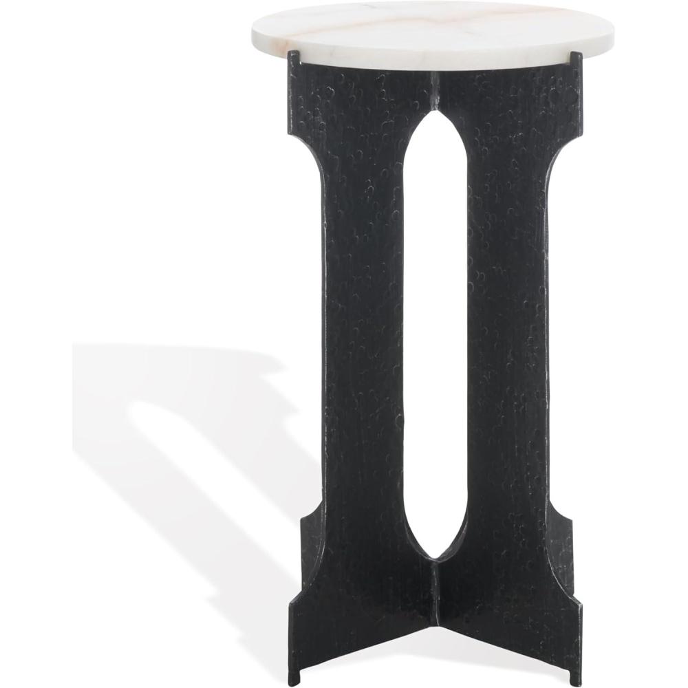image:imageSAFAVIEH Couture Collection Tayanna Black Iron amp Marble Accent Table Modern Side Table Minimalist Round Top Design Fully Assembled SFV9546ABlackWhite