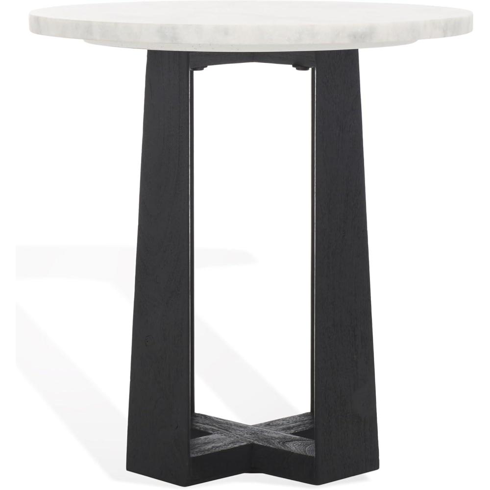 image:imageSAFAVIEH Couture Collection Trenton Brown Marble Accent Table Round Top with Sculptural Wood Base SFV9704BWhiteBlack