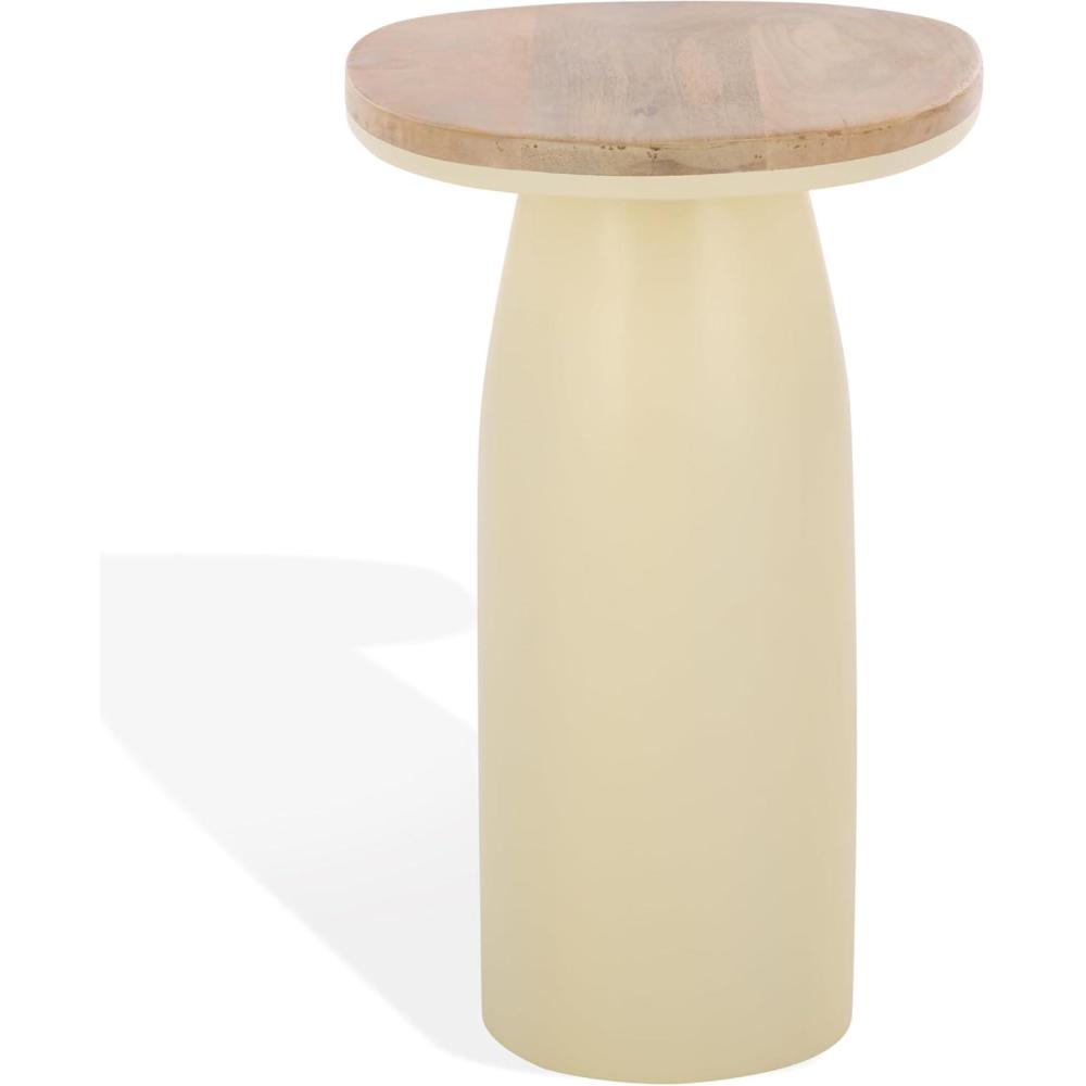 image:imageSAFAVIEH Couture Collection Veronica Wood amp Lacquer Accent Table Modern Organic Style Sculptural Pedestal Design SFV5787ANaturalWhite