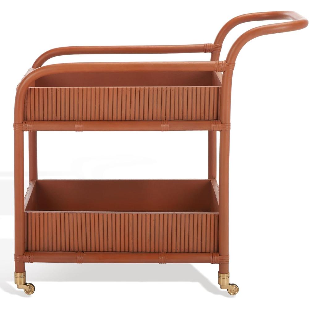 image:imageSAFAVIEH Couture Collection Barnette Amber Brown Rattan Pole 2Tier Bar Cart with Wheels Fully Assembled