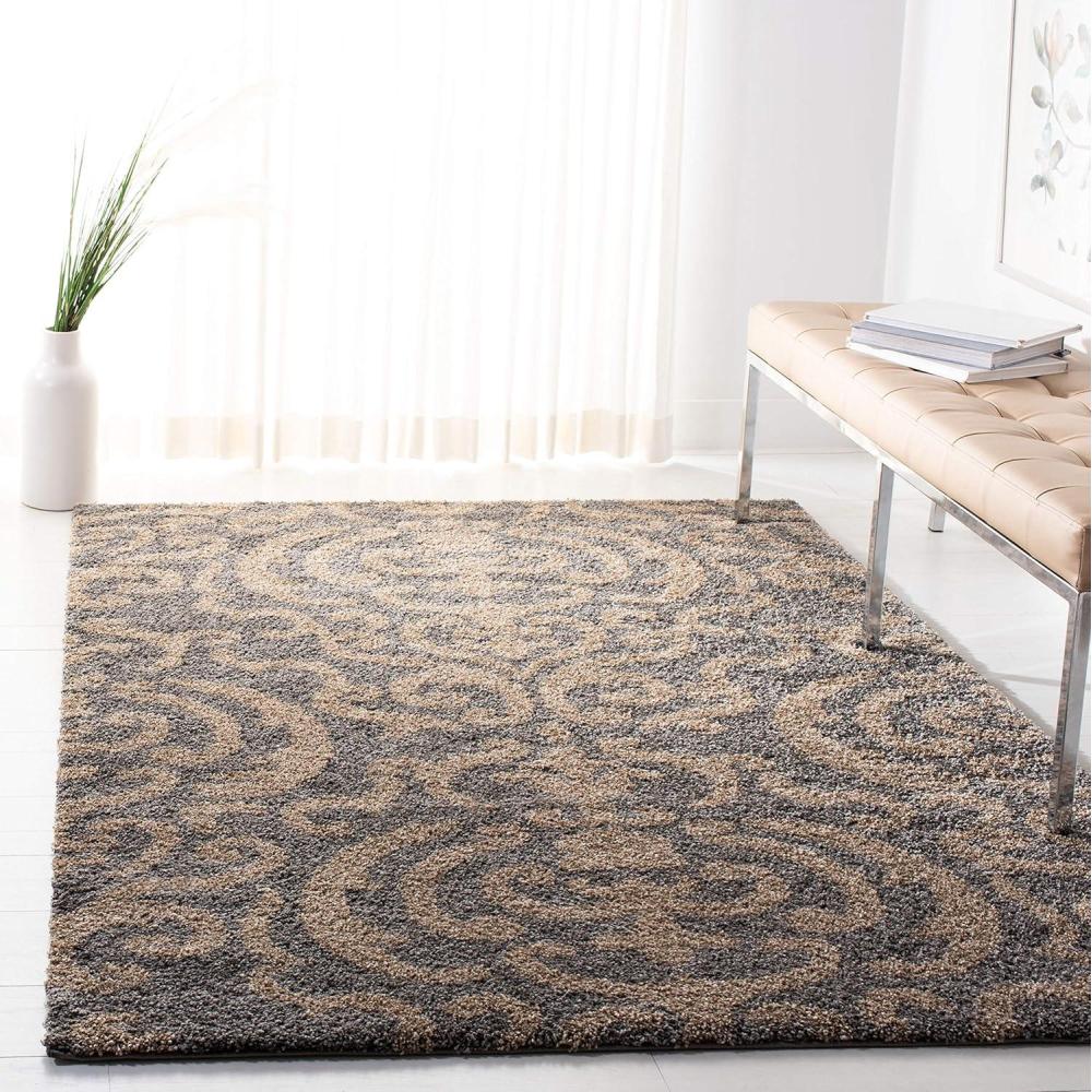 image:imageSAFAVIEH Florida Shag Collection Area Rug 53 x 76 Grey amp Beige Damask Design NonShedding amp Easy Care 12inch Thick Ideal for High Traffic Areas in Living Room Bedroom SG4628013GreyBeige