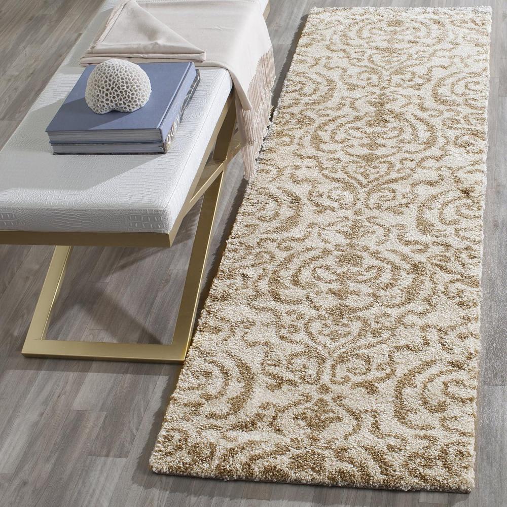 image:imageSAFAVIEH Florida Shag Collection Area Rug 53 x 76 Grey amp Beige Damask Design NonShedding amp Easy Care 12inch Thick Ideal for High Traffic Areas in Living Room Bedroom SG4628013CreamBeige
