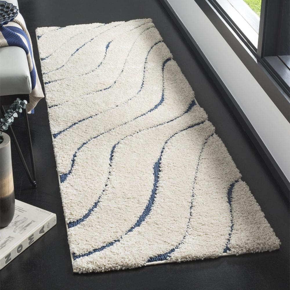 image:imageSAFAVIEH Florida Shag Collection Area Rug 86 x 12 Dark Blue amp Cream NonShedding amp Easy Care 12inch Thick Ideal for High Traffic Areas in Living Room Bedroom SG4726511CreamBlue