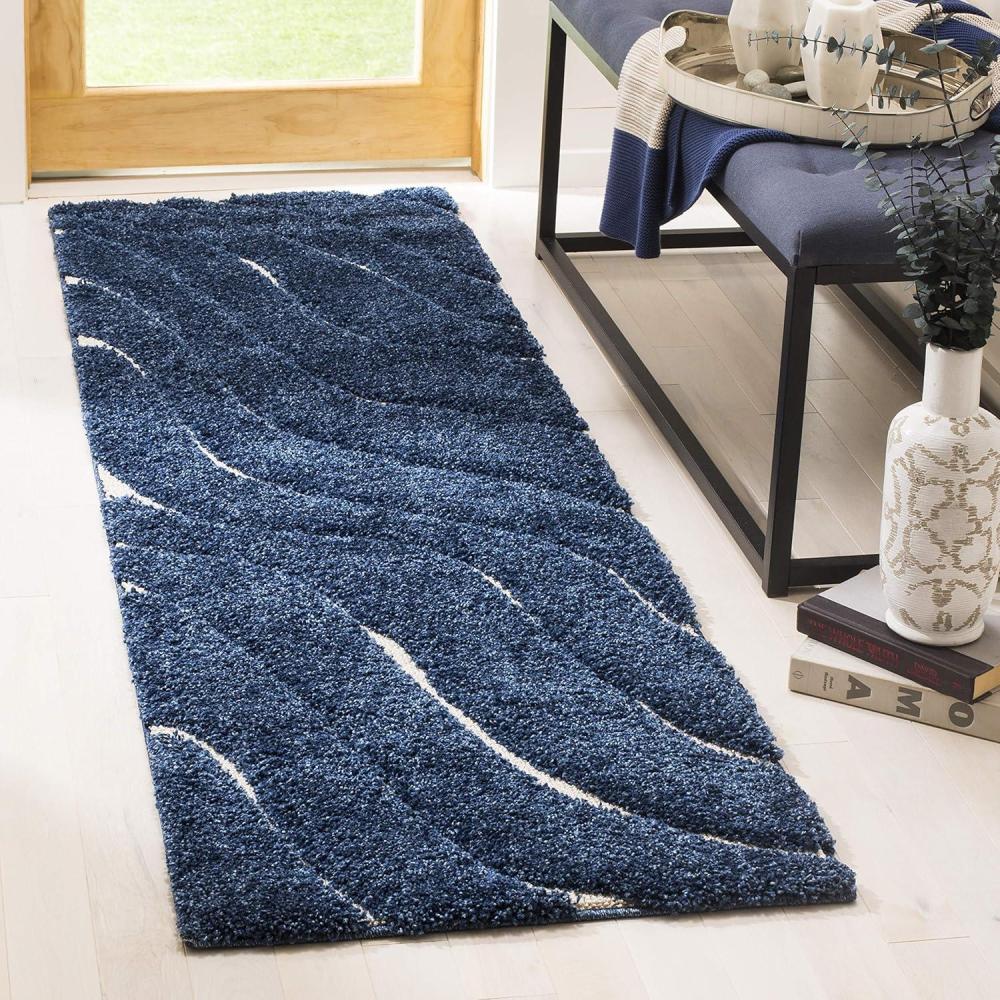 image:imageSAFAVIEH Florida Shag Collection Area Rug 86 x 12 Dark Blue amp Cream NonShedding amp Easy Care 12inch Thick Ideal for High Traffic Areas in Living Room Bedroom SG4726511Dark BlueCream