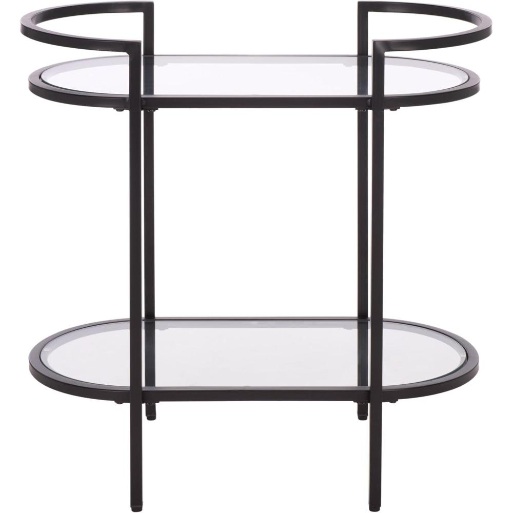 image:imageSAFAVIEH Home Collection Inessa Black amp Natural Oval 2Tier Bar Cart Modern Metal Serving Cart Sleek Entertaining Design BCT2503FBlackClear