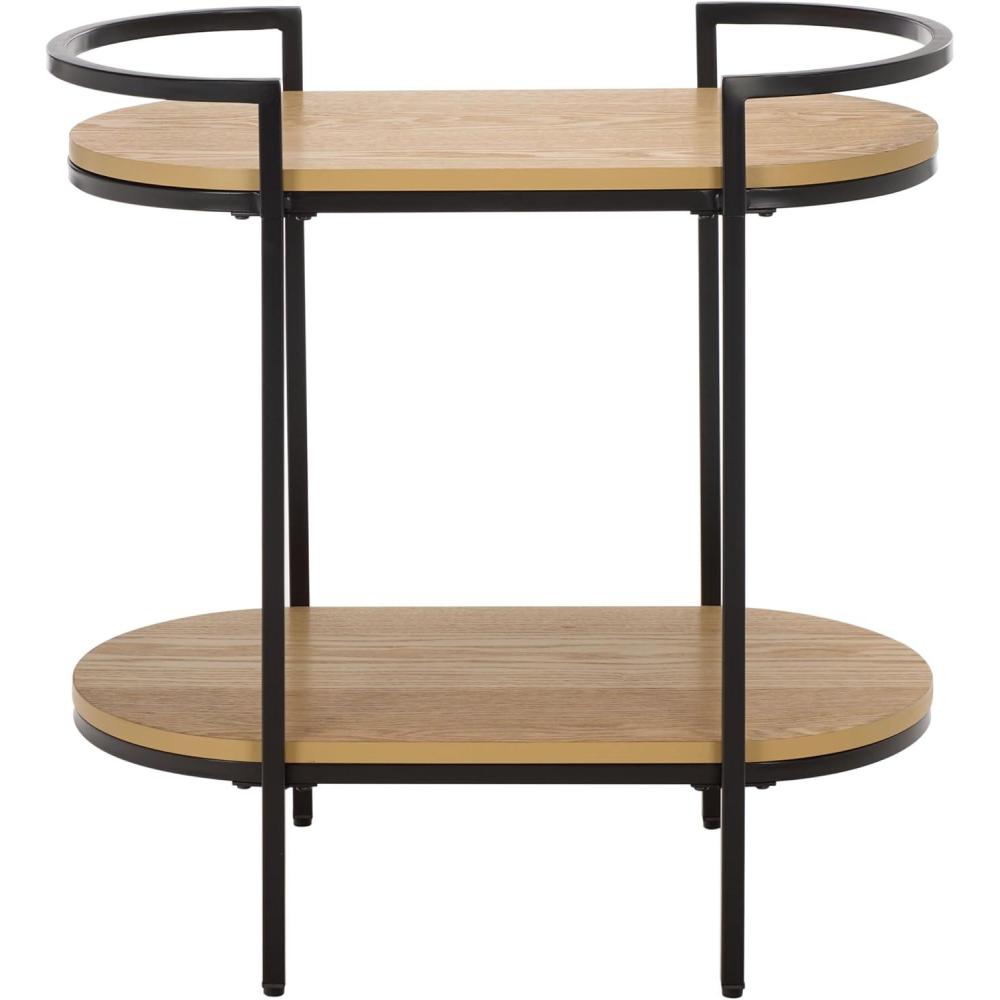 image:imageSAFAVIEH Home Collection  Inessa Black amp Natural Oval 2Tier Bar Cart Modern Metal Serving Cart Sleek Entertaining Design BCT2503FBlackNatural