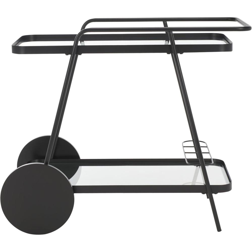 image:imageSAFAVIEH Home Collection Zunia White amp Glass 2Tier Bar Cart Modern Metal Serving Cart Sleek Contemporary Design BCT2504EBlackClear