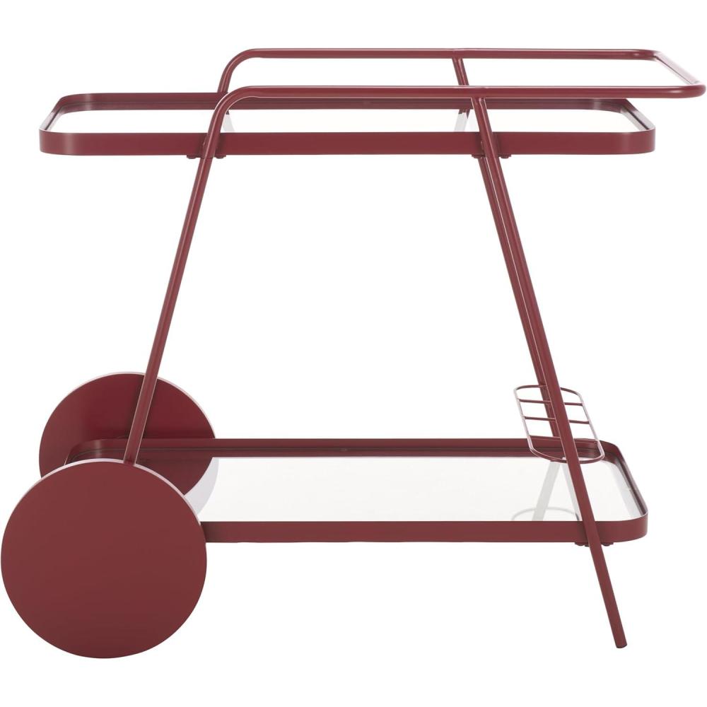 image:imageSAFAVIEH Home Collection Zunia White amp Glass 2Tier Bar Cart Modern Metal Serving Cart Sleek Contemporary Design BCT2504EBrick RedGlass