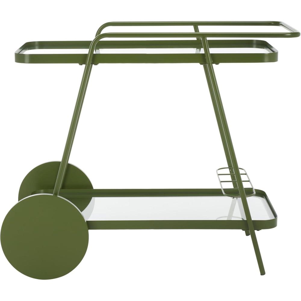 image:imageSAFAVIEH Home Collection Zunia White amp Glass 2Tier Bar Cart Modern Metal Serving Cart Sleek Contemporary Design BCT2504EGreenClear