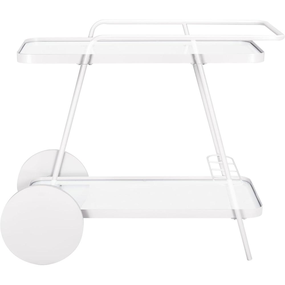 image:imageSAFAVIEH Home Collection Zunia White amp Glass 2Tier Bar Cart Modern Metal Serving Cart Sleek Contemporary Design BCT2504EWhiteGlass