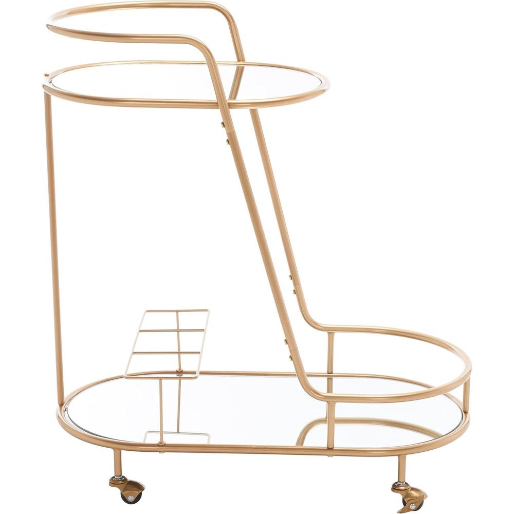 image:imageSAFAVIEH Home Collection Midas GoldMirrored 2Tier Oval Bar Cart