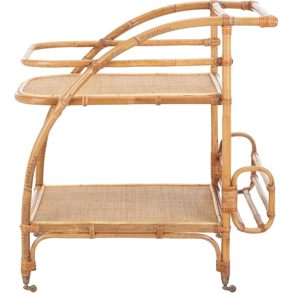 image:imageSAFAVIEH Home Collection Treise Tropical Coastal Natural Rattan 2Tier Bar Cart with Wheels Fully Assembled
