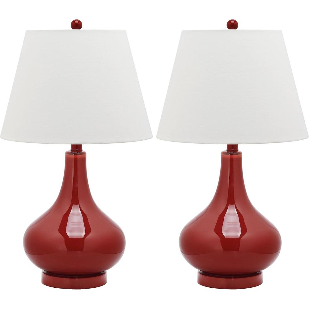 image:imageSAFAVIEH Lighting Collection Amy Modern Contemporary Fern Green Gourd Glass 24inch Bedroom Living Room Home Office Desk Nightstand Table Lamp Set of 2 LED Bulbs IncludedRed Set of 2