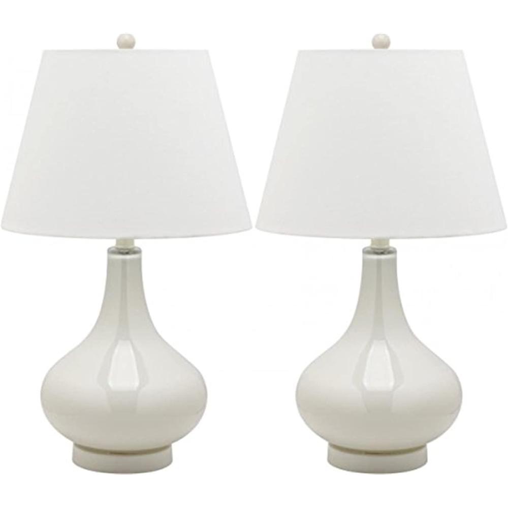 image:imageSAFAVIEH Lighting Collection Amy Modern Contemporary Fern Green Gourd Glass 24inch Bedroom Living Room Home Office Desk Nightstand Table Lamp Set of 2 LED Bulbs IncludedLight Grey Set of 2