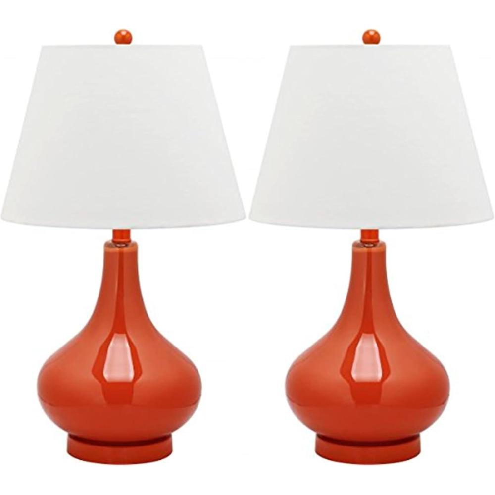 image:imageSAFAVIEH Lighting Collection Amy Modern Contemporary Fern Green Gourd Glass 24inch Bedroom Living Room Home Office Desk Nightstand Table Lamp Set of 2 LED Bulbs IncludedOrange