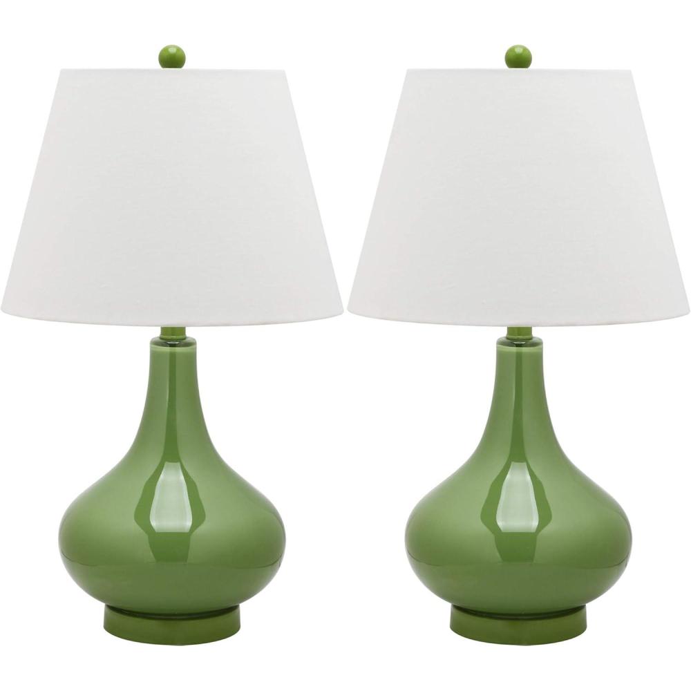 image:imageSAFAVIEH Lighting Collection Amy Modern Contemporary Fern Green Gourd Glass 24inch Bedroom Living Room Home Office Desk Nightstand Table Lamp Set of 2 LED Bulbs IncludedGreen Set of 2