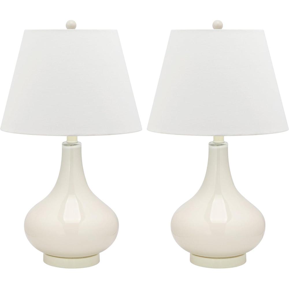 image:imageSAFAVIEH Lighting Collection Amy Modern Contemporary Fern Green Gourd Glass 24inch Bedroom Living Room Home Office Desk Nightstand Table Lamp Set of 2 LED Bulbs IncludedWhite Set of 2