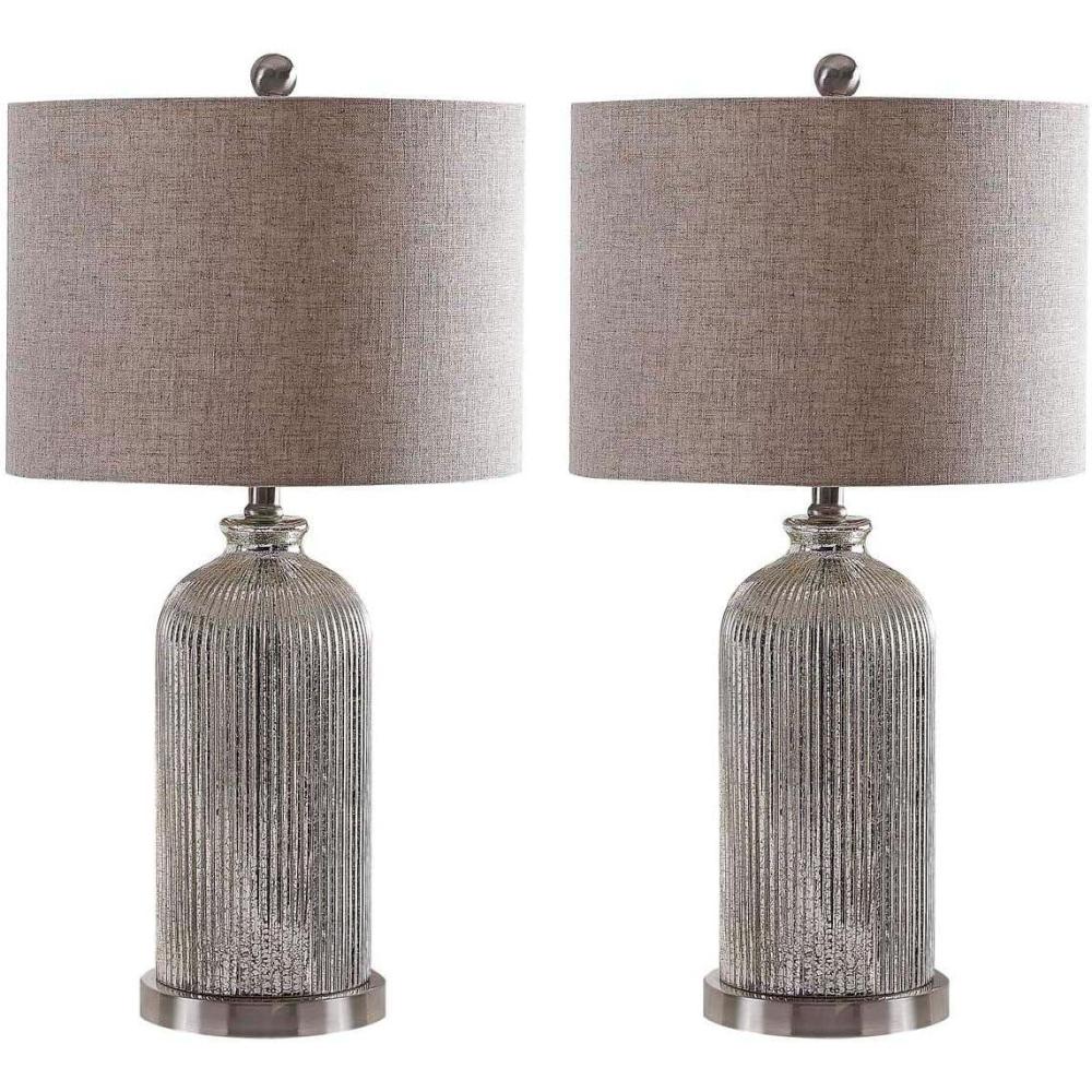 image:imageSAFAVIEH Lighting Collection Ashson Modern Contemporary Rustic Farmhouse Silver Ivory 26inch Bedroom Living Room Home Office Desk Nightstand Table Lamp Set of 2 LED Bulbs Included