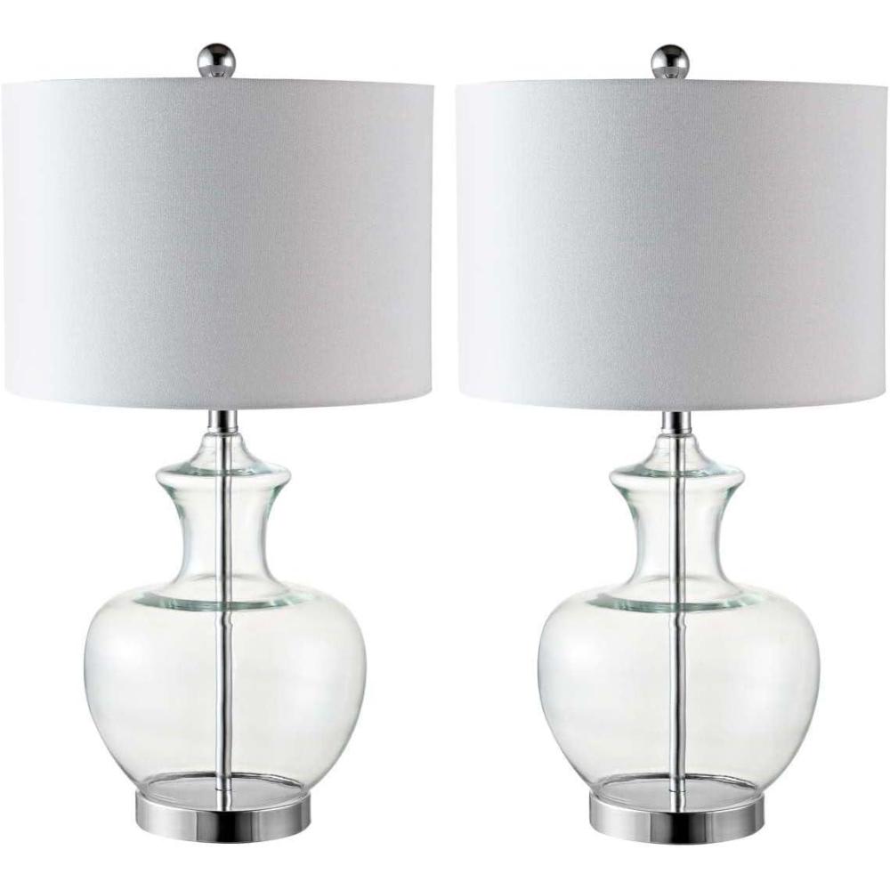 image:imageSAFAVIEH Lighting Collection Bilsor Clear Chrome 25inch Bedroom Living Room Home Office Desk Nightstand Table Lamp Set of 2 LED Bulbs Included