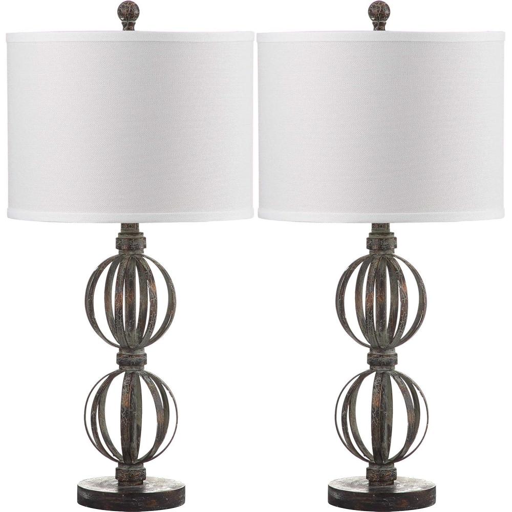 image:imageSAFAVIEH Lighting Collection Calista Rustic Farmhouse Double Sphere OilRubbed Bronze 28inch Bedroom Living Room Home Office Desk Nightstand Table Lamp Set of 2 LED Bulbs Included
