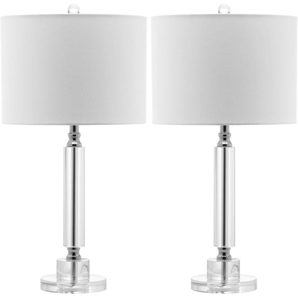 image:imageSAFAVIEH Lighting Collection Deco Modern Crystal Column 25inch Bedroom Living Room Home Office Desk Nightstand Table Lamp Set of 2 LED Bulbs Included