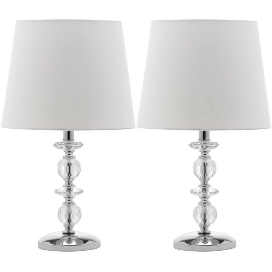 image:imageSAFAVIEH Lighting Collection Derry Modern Glam Crystal Stacked Orb OffWhite Shade 15inch Bedroom Living Room Home Office Desk Nightstand Table Lamp Set of 2 LED Bulbs IncludedClearWhite Set of 2