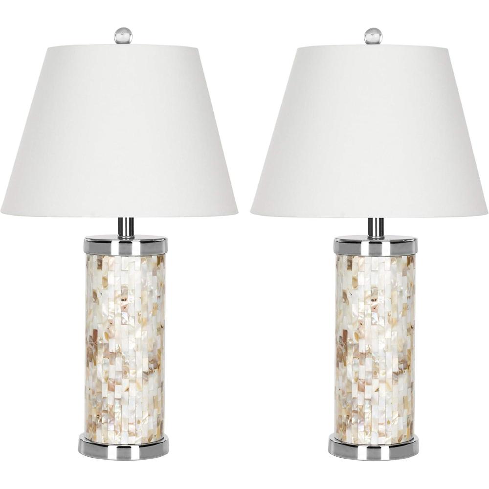 image:imageSAFAVIEH Lighting Collection Diana Nautical Coastal Beach House Ivory Shell 22inch Bedroom Living Room Home Office Desk Nightstand Table Lamp Set of 2 LED Bulbs Included