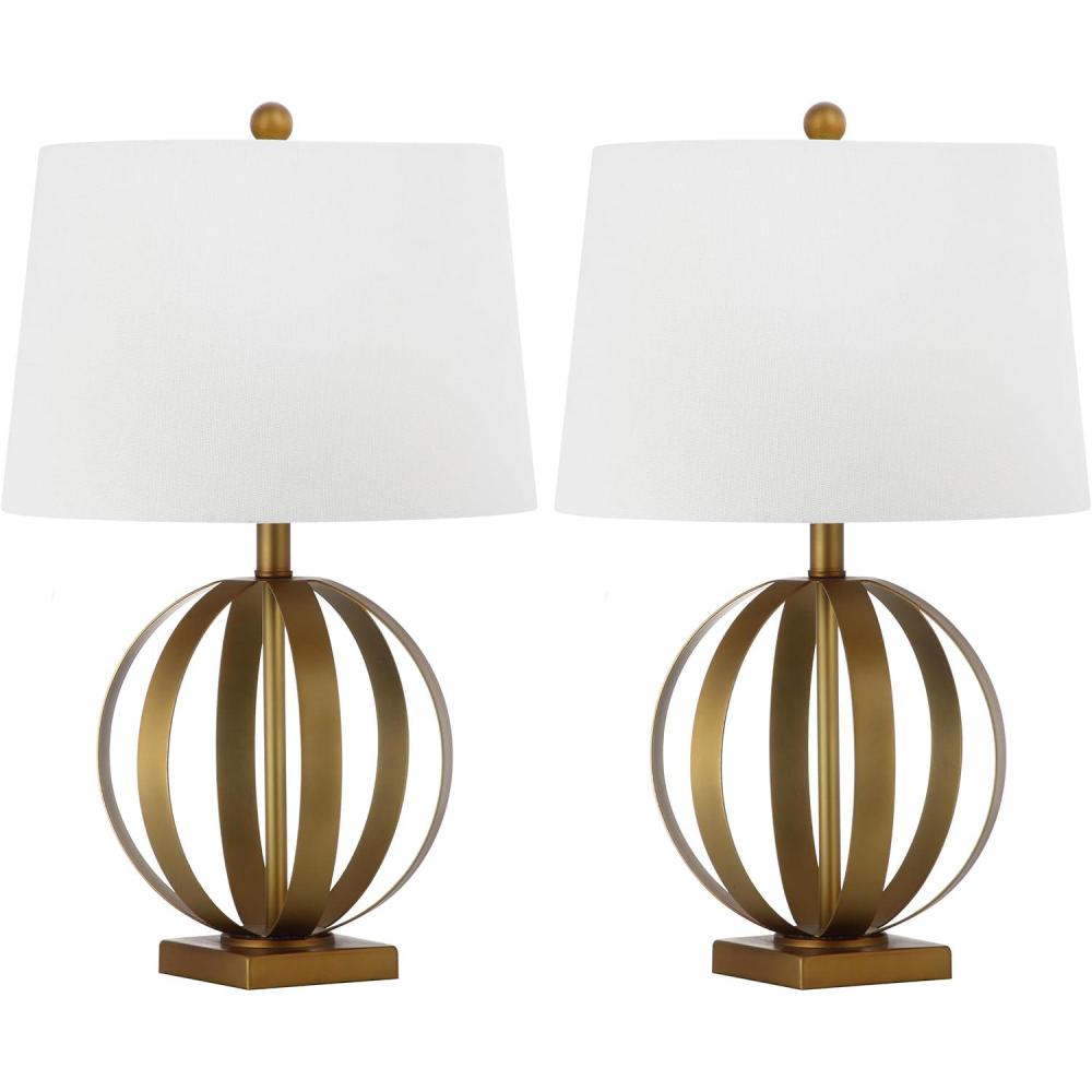 image:imageSAFAVIEH Lighting Collection Euginia Modern Farmhouse Rustic Sphere Gold 25inch Bedroom Living Room Home Office Desk Nightstand Table Lamp Set of 2 LED Bulbs Included