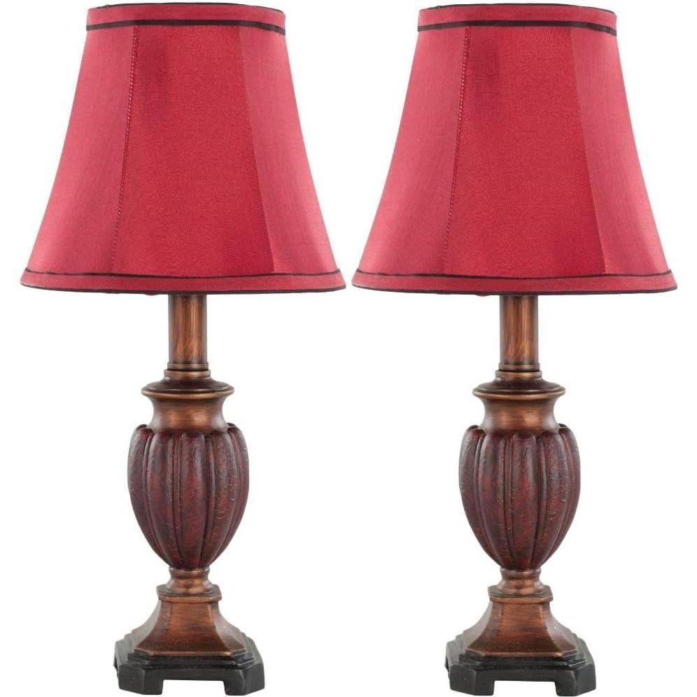 image:imageSAFAVIEH Lighting Collection Hermione Cherry Urn Red Shade 16inch Bedroom Living Room Home Office Desk Nightstand Table Lamp Set of 2 LED Bulbs Included