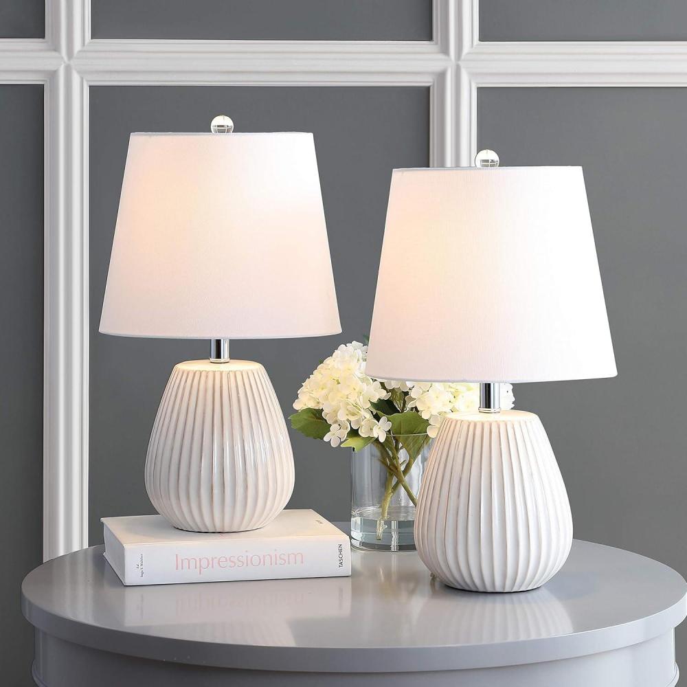 image:imageSAFAVIEH Lighting Collection Kole White 21inch Bedroom Living Room Home Office Desk Nightstand Table Lamp Set of 2 LED Bulbs Included