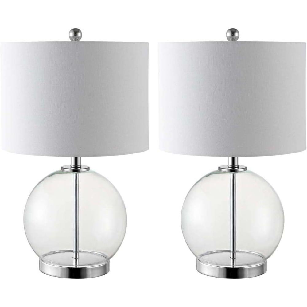 image:imageSAFAVIEH Lighting Collection Lonni Clear Chrome 23inch Bedroom Living Room Home Office Desk Nightstand Round Table Lamp Set of 2 LED Bulbs IncludedClearChrome  Set of 2