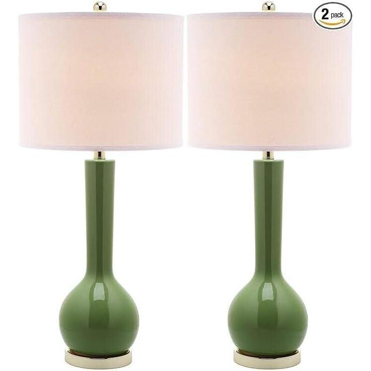 image:imageSAFAVIEH Lighting Collection Mae Long Neck Modern Contemporary Green Ceramic 31inch Bedroom Living Room Home Office Desk Nightstand Table Lamp Set of 2 LED Bulbs IncludedGreen  Set of 2