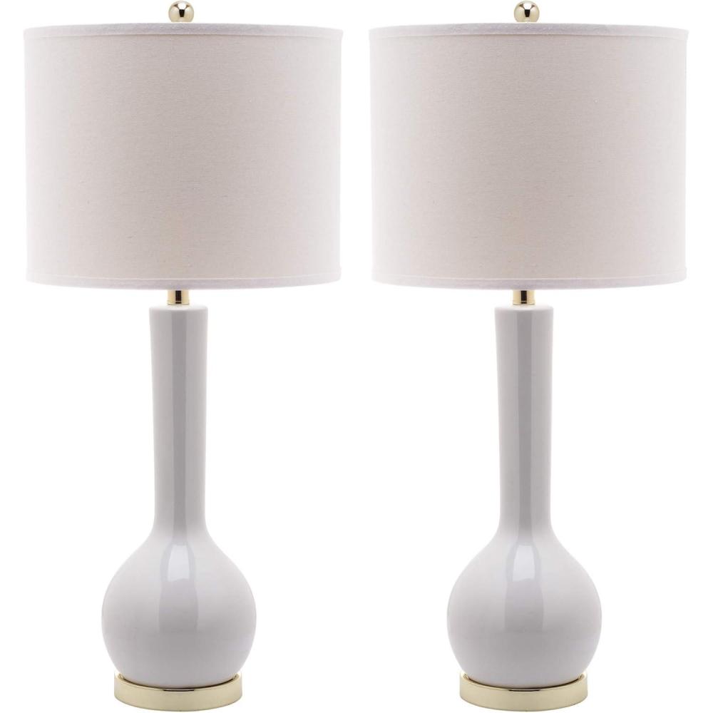 image:imageSAFAVIEH Lighting Collection Mae Long Neck Modern Contemporary Green Ceramic 31inch Bedroom Living Room Home Office Desk Nightstand Table Lamp Set of 2 LED Bulbs IncludedWhite