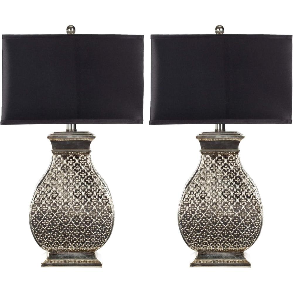 image:imageSAFAVIEH Lighting Collection Malaga Silver Black Rectangle Shade 30inch Bedroom Living Room Home Office Desk Nightstand Table Lamp Set of 2 LED Bulbs Included
