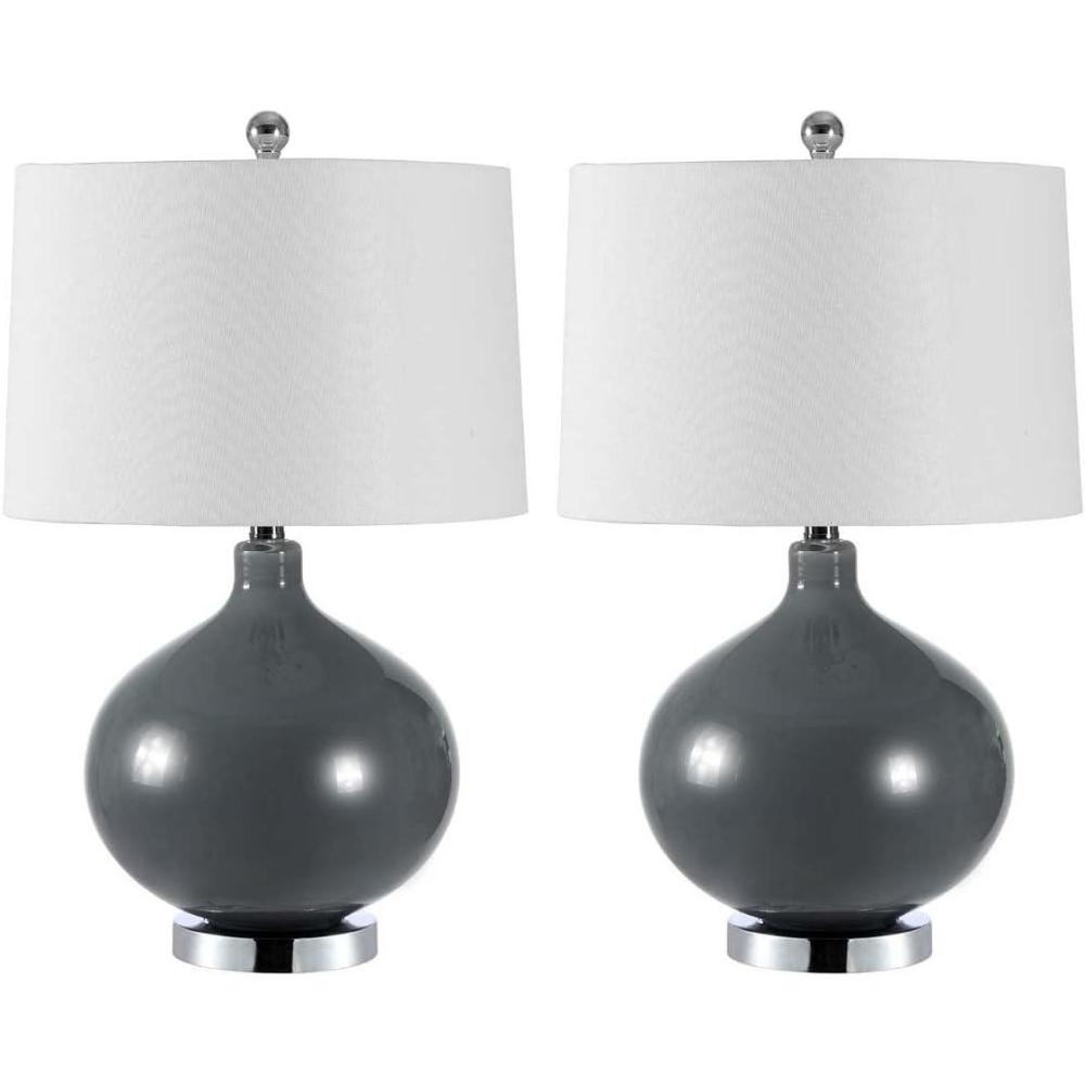 image:imageSAFAVIEH Lighting Collection Masera Modern Grey Glass 25inch Bedroom Living Room Home Office Desk Nightstand Table Lamp Set of 2 LED Bulbs Included