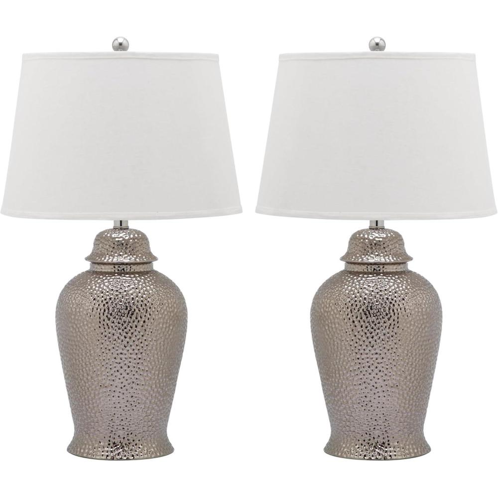image:imageSAFAVIEH Lighting Collection Metallica Silver Ginger Jar 28inch Bedroom Living Room Home Office Desk Nightstand Table Lamp Set of 2 LED Bulbs IncludedSilver