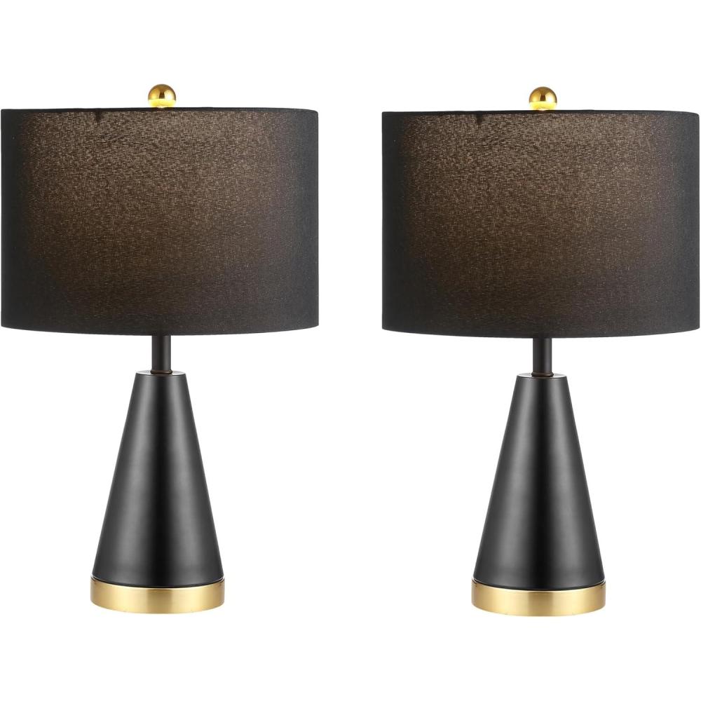 image:imageSAFAVIEH Lighting Collection Penla Modern Contemporary Black Brass Gold 20inch Bedroom Living Room Home Office Desk Nightstand Table Lamp Set of 2 LED Bulbs Included