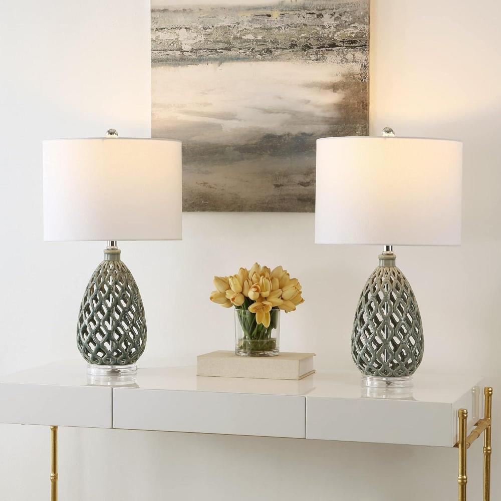 image:imageSAFAVIEH Lighting Collection Quin Moroccan Grey 25inch Table Lamp Set of 2