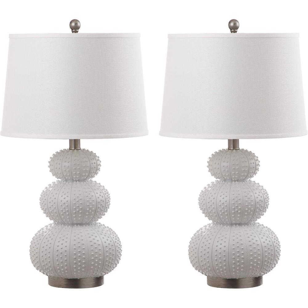 image:imageSAFAVIEH Lighting Collection Rita Modern Contemporary White Triple Gourd Studded 29inch Bedroom Living Room Home Office Desk Nightstand Table Lamp Set of 2 LED Bulbs Included