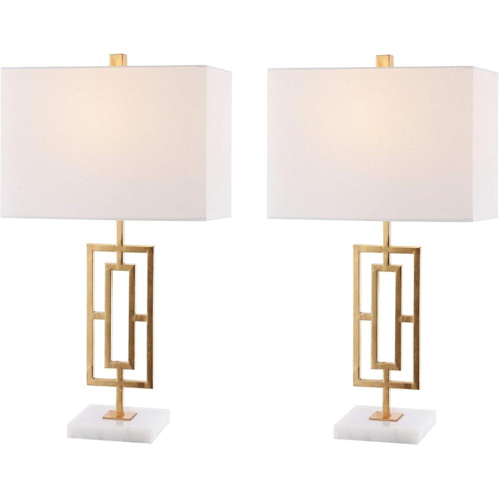 image:imageSAFAVIEH Lighting Collection Yara Gold Iron 26inch Bedroom Living Room Home Office Desk Nightstand Table Lamp Set of 2 LED Bulbs Included