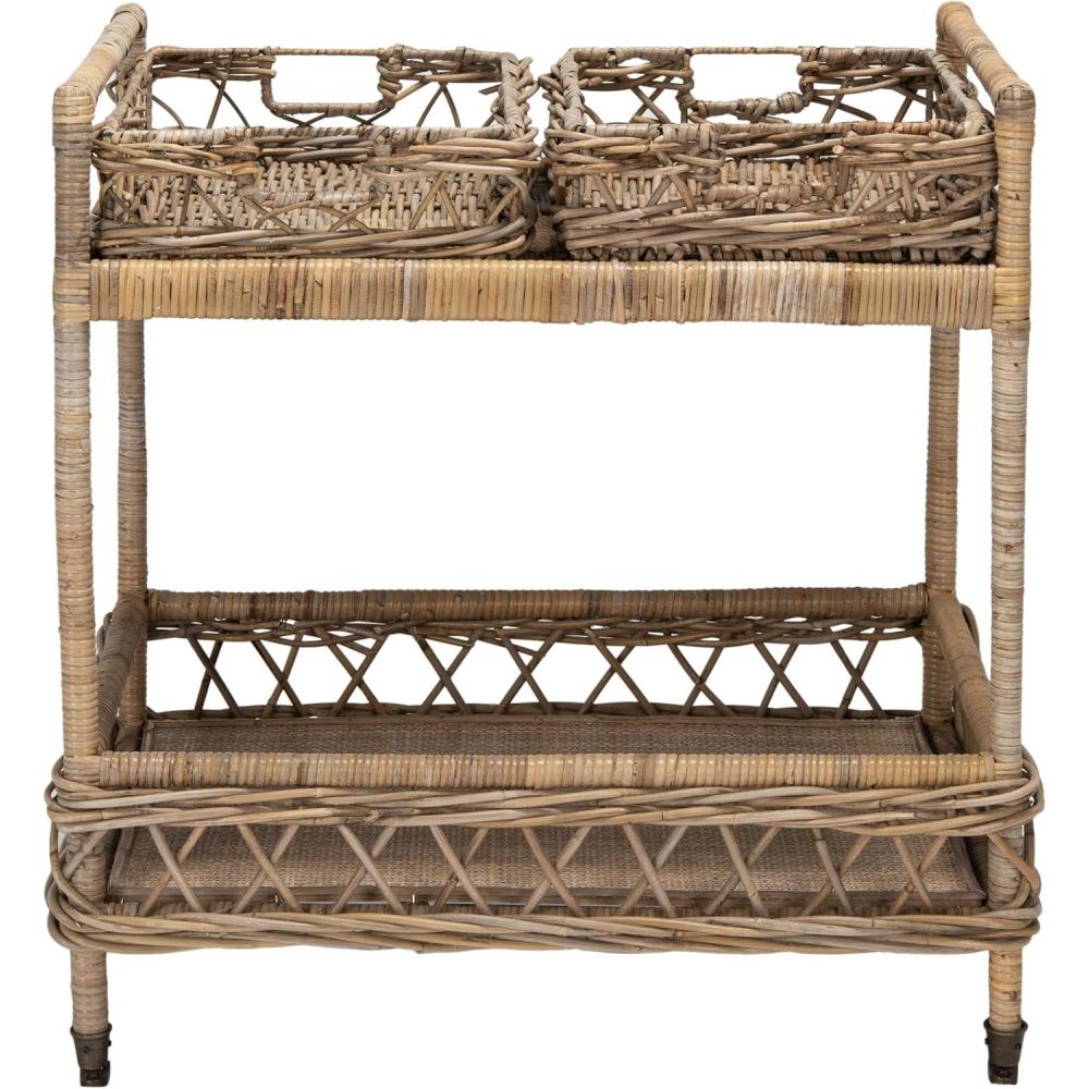 image:imageSafavieh Home Collection Ambrose BCT6500A Grey Wash and Antique Brass 2 Tier Rattan Bar Cart