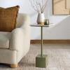SAFAVIEH Couture Collection – Albertelli Olive Green Iron Accent Table, Compact Drink Table, Marble Top Pedestal Design (SFV6807A)(Olive Green/White)